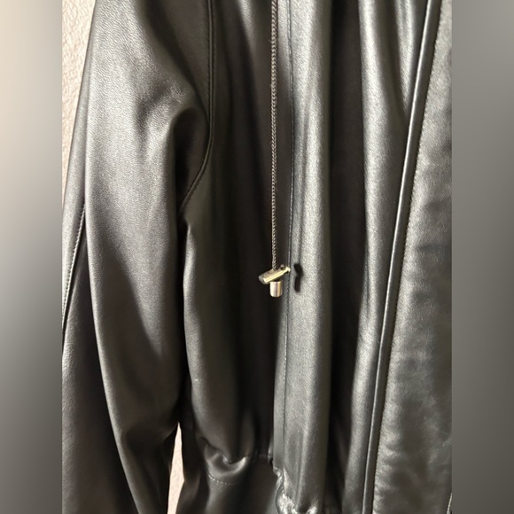 Black Women's Hooded Jacket Leather L - Picture 2 of 8
